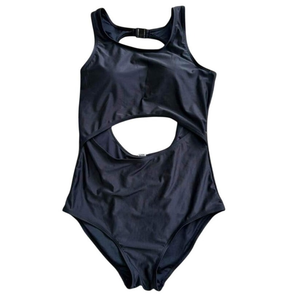 Zyia Active Swimsuit Women Black Excellent Cutout Monokini with pads, Hi Neck XL